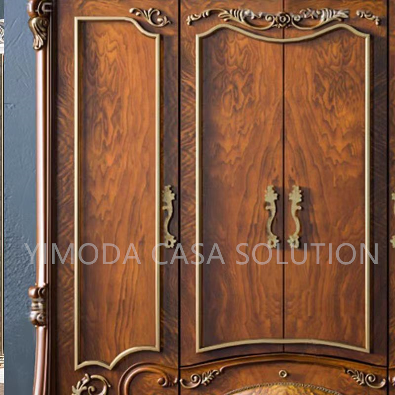 Elegant Classical Carved Brown Home Furniture Antique Vintage Cabinet Furniture 4 Door Design Bedroom Wardrobe