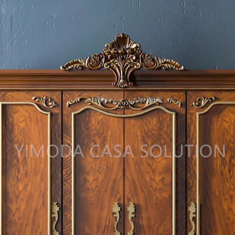 Elegant Classical Carved Brown Home Furniture Antique Vintage Cabinet Furniture 4 Door Design Bedroom Wardrobe