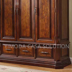 Luxury Italian Carved Brown wooden Design 4-Door Solid Wood Wardrobe Traditional Style Living Room and Bedroom Furniture