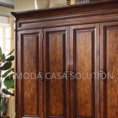 Luxury Italian Carved Brown wooden Design 4-Door Solid Wood Wardrobe Traditional Style Living Room and Bedroom Furniture