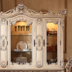 Luxury French Style White Silver Carving Glass Door Dining Room Cabinet Gorgeous Home Decorative Dining Room Cupboard