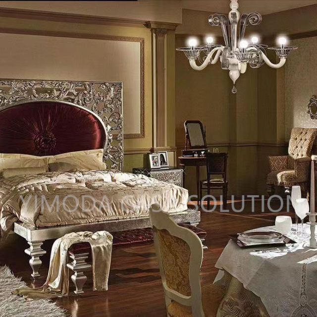 Royal Luxury Bedroom Set Furniture Golden carved king Bed Series Classical European Luxurious king Size Purple Red Bed With Exquisite Workmanship