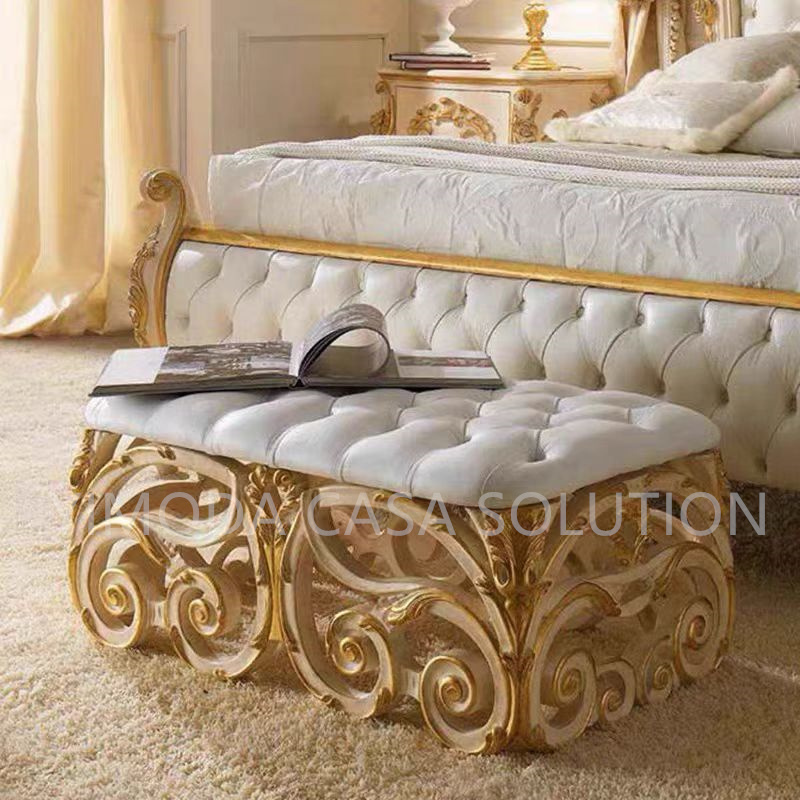 French Luxury Antique Elegant Double King Size Upholstered Chesterfield White Fabric Bed Solid Wood Frame Elegant Bedroom Royal Furniture