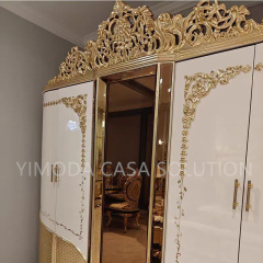 Royal Golden Antique French European Style Golden foil Painting  Carved Wooden Wedding Bedroom Furniture Clothes Cabinet Wardrobe