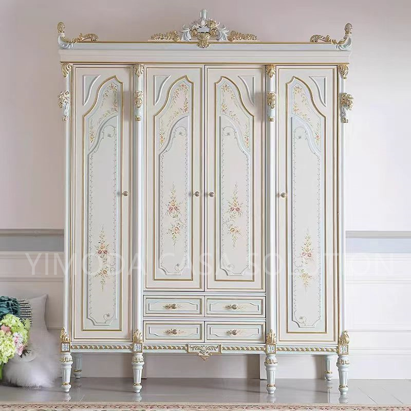 Elegant Antique French Vintage Solid Wood Wardrobe Handmade Clothing Cabinet with Storage for Luxury Bedroom Furniture