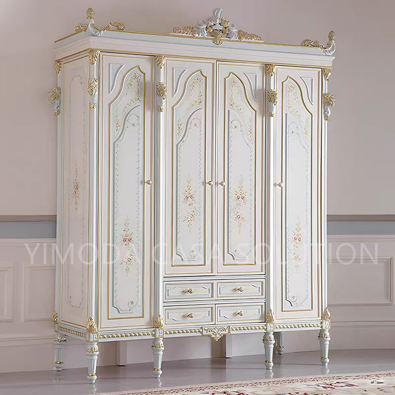 Elegant Antique French Vintage Solid Wood Wardrobe Handmade Clothing Cabinet with Storage for Luxury Bedroom Furniture
