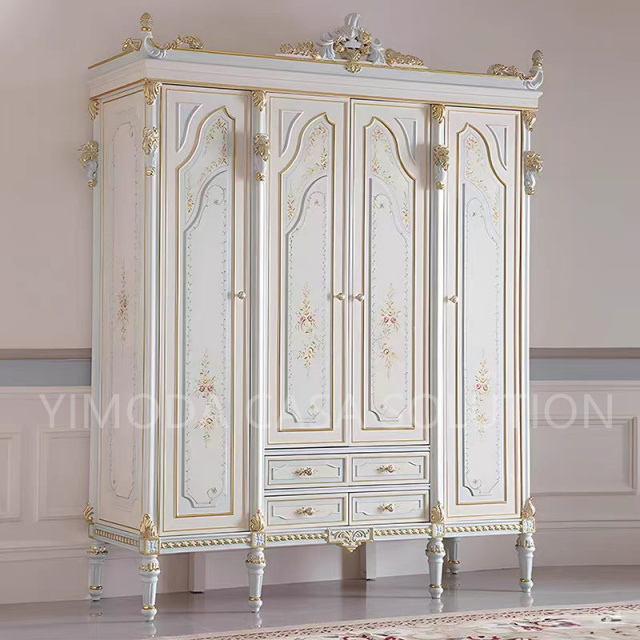 Elegant Antique French Vintage Solid Wood Wardrobe Handmade Clothing Cabinet with Storage for Luxury Bedroom Furniture