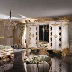 Custom Antique Golden White carving Bedroom Wardrobe Solid Wood Door American Style French Design For Living Room White Wooden Furniture