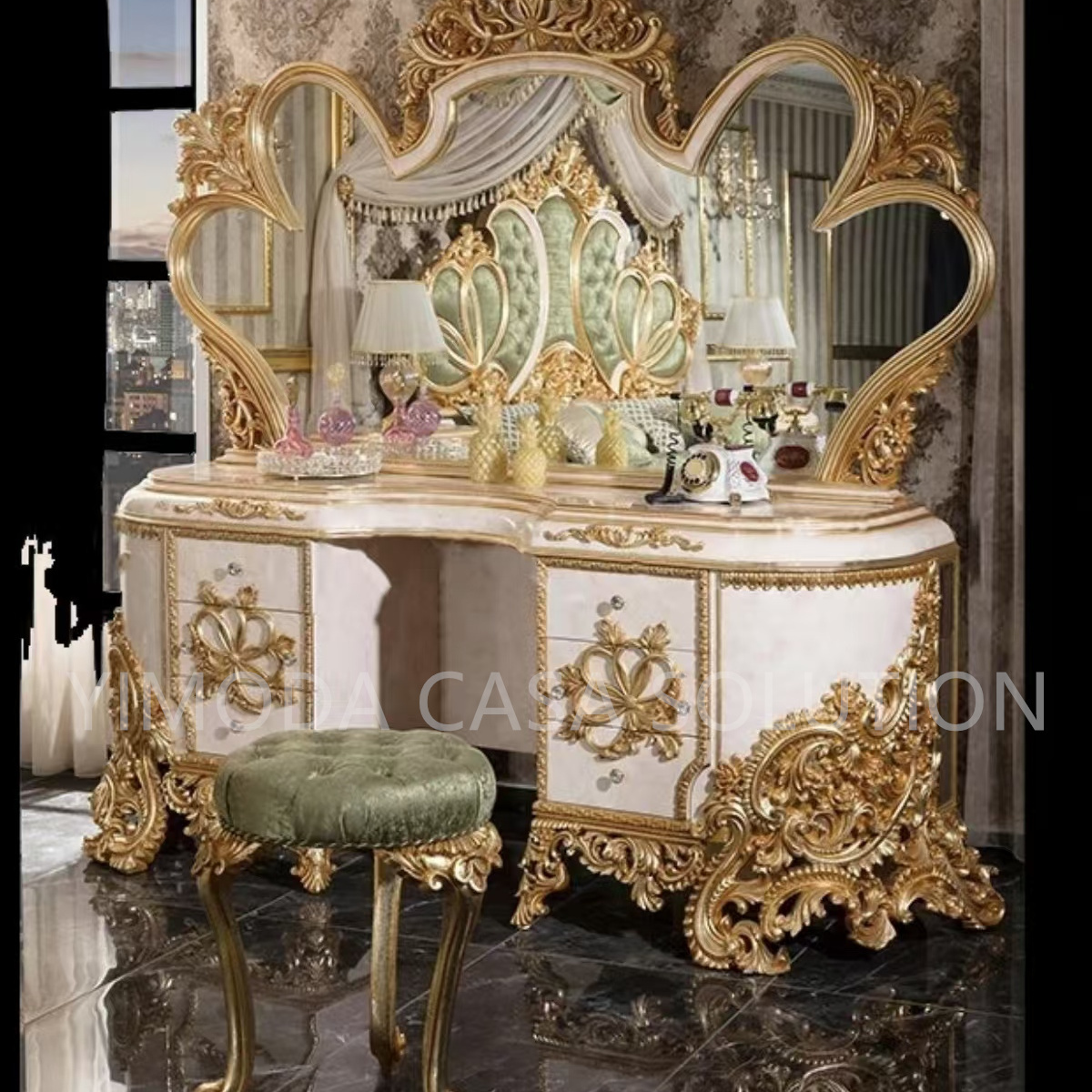 Custom Antique Golden White carving Bedroom Wardrobe Solid Wood Door American Style French Design For Living Room White Wooden Furniture