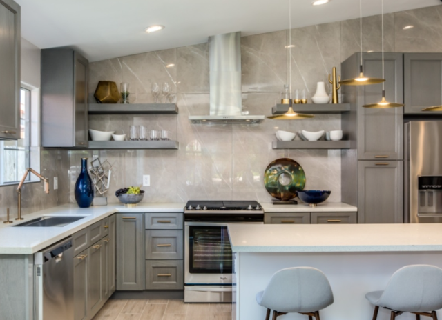 Customized Modern Classic Grey Shaker Lacquer Wood Plywood Kitchen Cabinets Set For Villa Modural Kitchen Cupboard