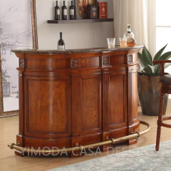 Victorian Style Bar Home Furniture Exquisite Carved Wooden Bar Counter Table with Luxury Brown Wooden Wine Cabinet