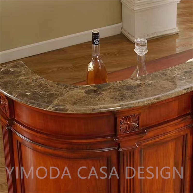 Victorian Style Bar Home Furniture Exquisite Carved Wooden Bar Counter Table with Luxury Brown Wooden Wine Cabinet