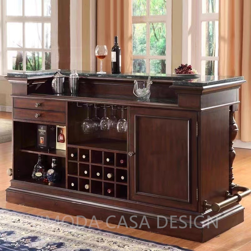 American Romantic Bar counter Furniture Carved Wood Brown luxury Bar Counter furniture