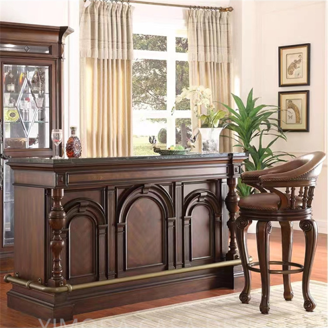 American Romantic Bar counter Furniture Carved Wood Brown luxury Bar Counter furniture