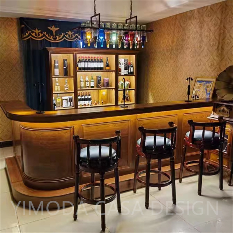 Luxury European Baroque Style Wood Carving Classic Brown Bar Counter Dining Room Furniture Home Bar counter