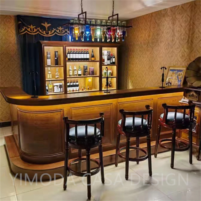Luxury European Baroque Style Wood Carving Classic Brown Bar Counter Dining Room Furniture Home Bar counter