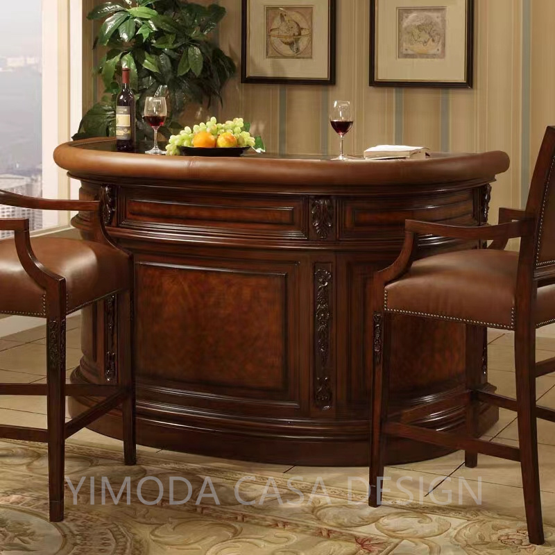 French Antique Carving Bar Furniture Home Bar Table Bar Counter Antique Style Wood Carved Wood Birch Luxury Europe bar counter