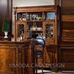 Luxury European Style Wood Carving Classic Grand Bar Counter Brown wine rack bar counter