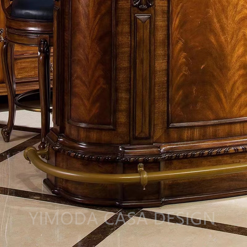 Luxury European Style Wood Carving Classic Grand Bar Counter Brown wine rack bar counter