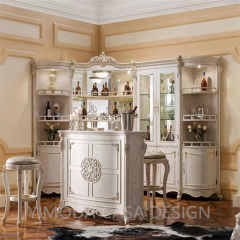 French Rococo White Solid Wood Hand-Carved Italian European-Style Home Bar Cabinet Customizable Counter and Table