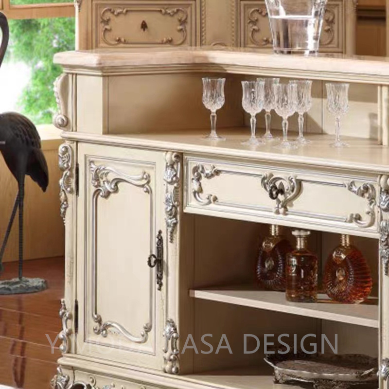 Retro Vintage Rococo Style Inspired Floral Ornated Wood Carving Home Bar Counter