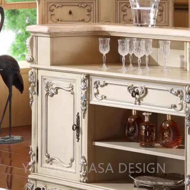 Retro Vintage Rococo Style Inspired Floral Ornated Wood Carving Home Bar Counter