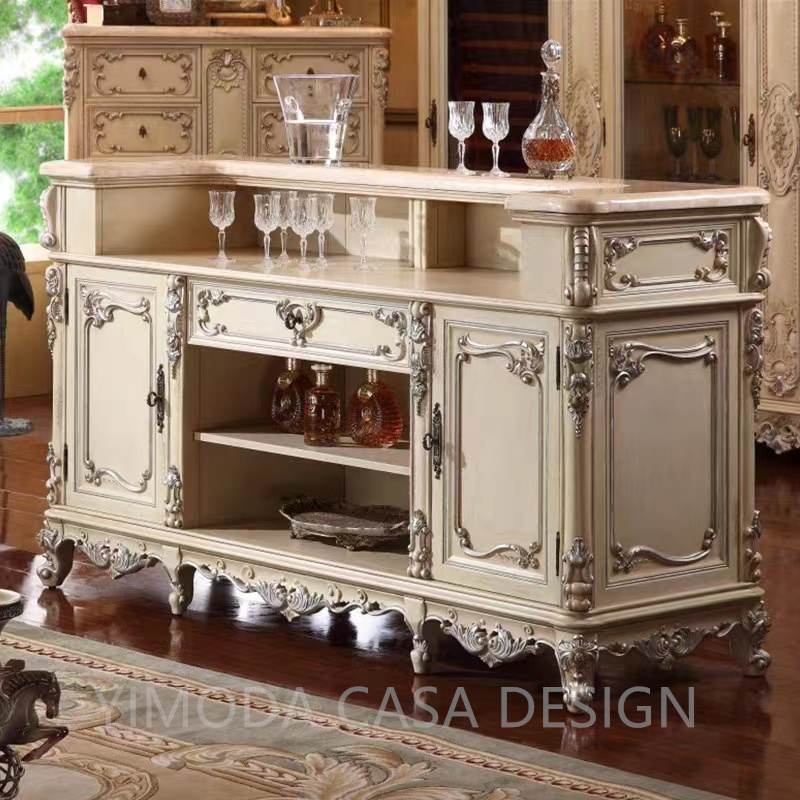Retro Vintage Rococo Style Inspired Floral Ornated Wood Carving Home Bar Counter