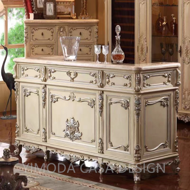 Retro Vintage Rococo Style Inspired Floral Ornated Wood Carving Home Bar Counter