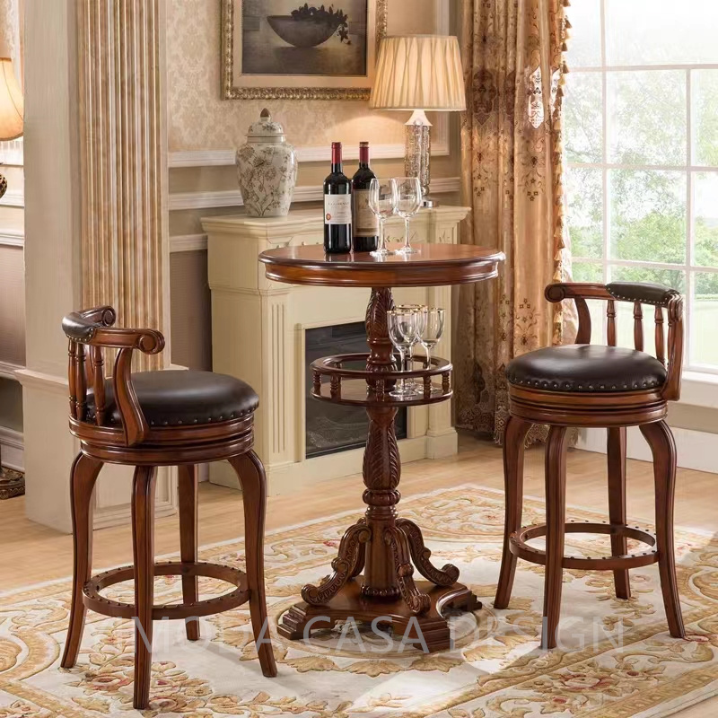 Luxury Wooden Carving Bars Table Bar Chairs for Bar Counter Home Furniture