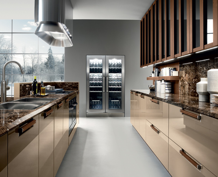 Customized Kitchen Furniture Modern Golden brown Wood Modular Kitchen Cabinets Villa Use Luxury Kitchen Cabinets
