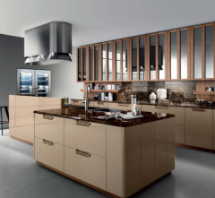 Customized Kitchen Furniture Modern Golden brown Wood Modular Kitchen Cabinets Villa Use Luxury Kitchen Cabinets