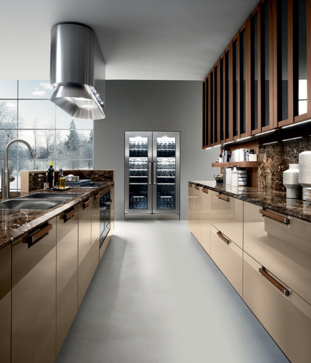 Customized Kitchen Furniture Modern Golden brown Wood Modular Kitchen Cabinets Villa Use Luxury Kitchen Cabinets
