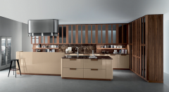 Customized Kitchen Furniture Modern Golden brown Wood Modular Kitchen Cabinets Villa Use Luxury Kitchen Cabinets