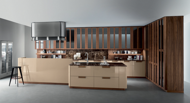 Customized Kitchen Furniture Modern Golden brown Wood Modular Kitchen Cabinets Villa Use Luxury Kitchen Cabinets