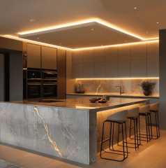 Classic Designs Modern Custom Grey Marble Kitchen Cabinets With Island for Apartment Kitchen Cabinets Complete Sets Furniture for Sale