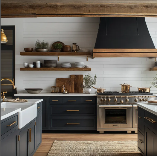 Customized Modern Modular Black Kitchen Cabinet With Eco-Friendly Kichen Cabinet Features For Villa Use