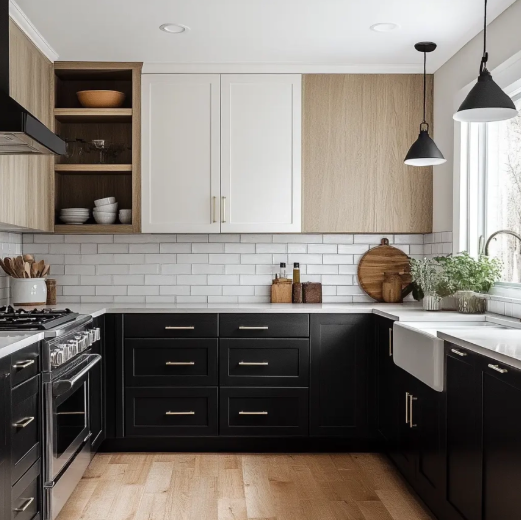 Customized Modern Modular Black Kitchen Cabinet With Eco-Friendly Kichen Cabinet Features For Villa Use