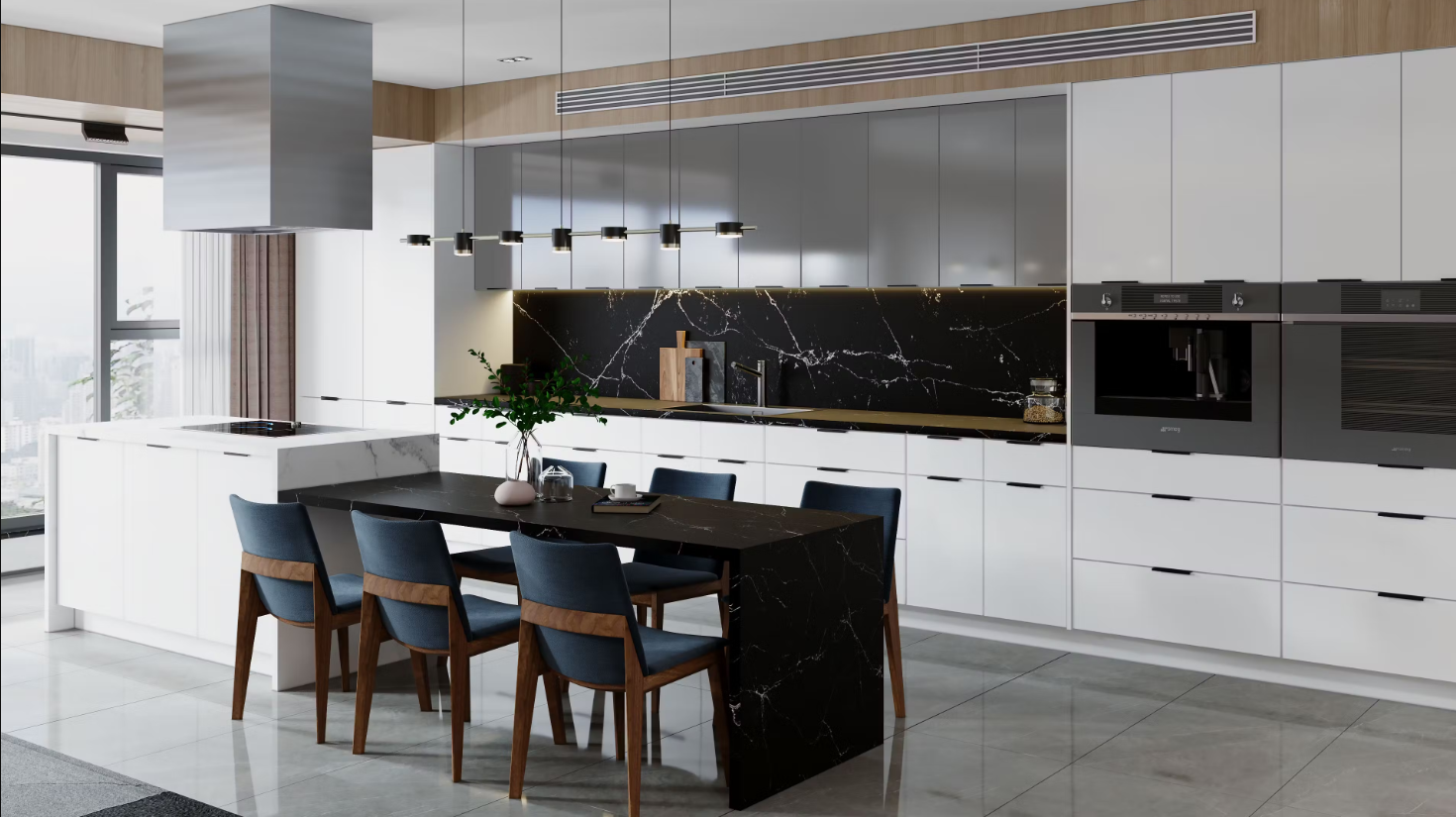 Custom Modern Full Kitchen Modular White Oak Wood Veneer Shaker Style Complete Kitchen Cabinet Set Furniture