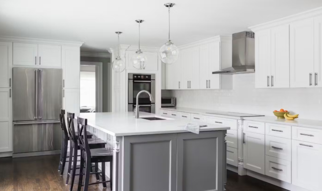 Custom Kitchen Cabinet Set Grey Shaker Complete With Island  to Assemble Soft Closing Drawers for Apartment Kitchen