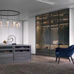 Modern Italian Style Bedroom Furniture Wardrobes Storage New Design Glass Sliding Door Closet With Glass and Led Light Home Furniture