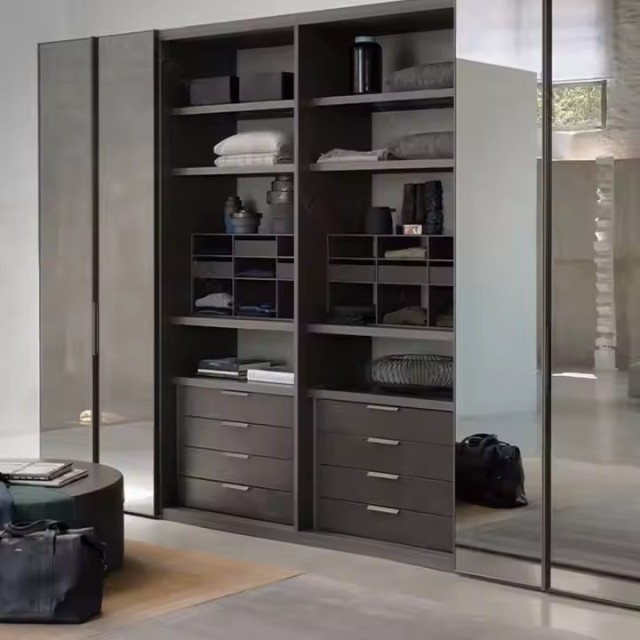 Modern Italian Style Bedroom Furniture Wardrobes Storage New Design Glass Sliding Door Closet With Glass and Led Light Home Furniture