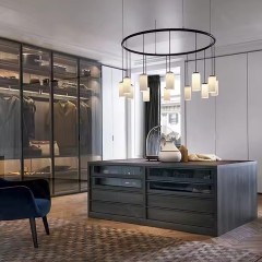 Customized Artistic Tempered Glass Sliding Door Wardrobe - Modern Bedroom Glass Door Storage Wardrobe