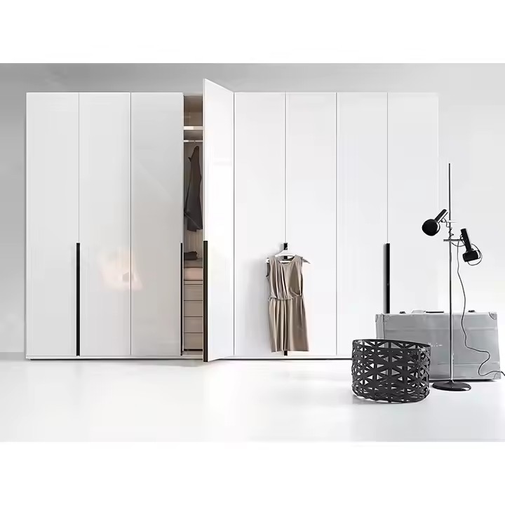 Modern Latest White Wooden Bedroom Wardrobe with Opening Door and White Modern Closets for Storage