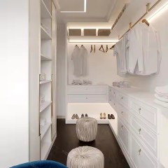 European Luxury White Walk-in Closet with White Accents Carved Details Design High-quality Freestanding Wardrobe for villa Apartment