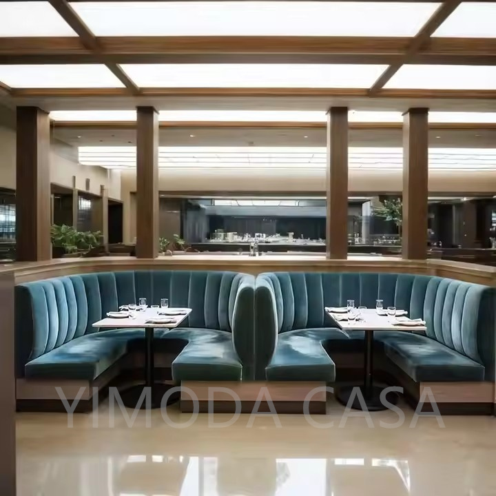 Coffee Shop Furniture Set Fabric Banquette Booth Seating Sofa With Square Wooden Tables And Chairs For Restaurants Projects