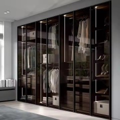 Light Luxury High-end Modern Sliding Glass Door Wardrobe Bedroom Furniture Home Cloakroom Solid Wood Custom Cabinet