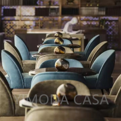Custom Design Modern Durable Cafe Dining Bench Seating Restaurant Tables Brown Chairs Sets with Marble & Metal Tops Restaurant Set
