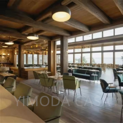 Custom Design Modern Durable Cafe Dining Bench Seating Restaurant Tables Brown Chairs Sets with Marble & Metal Tops Restaurant Set