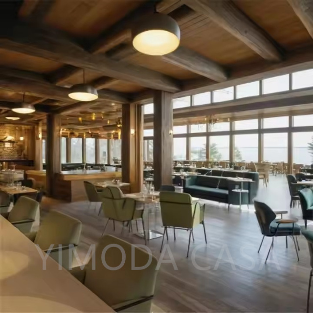 Custom Design Modern Durable Cafe Dining Bench Seating Restaurant Tables Brown Chairs Sets with Marble & Metal Tops Restaurant Set