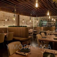 Custom Design Modern Durable Cafe Dining Bench Seating Restaurant Tables Brown Chairs Sets with Marble & Metal Tops Restaurant Set